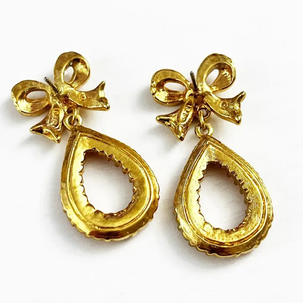 Avon Vintage 90's 'Isn't it Romantic' Bow and Pink Teardrop Earrings